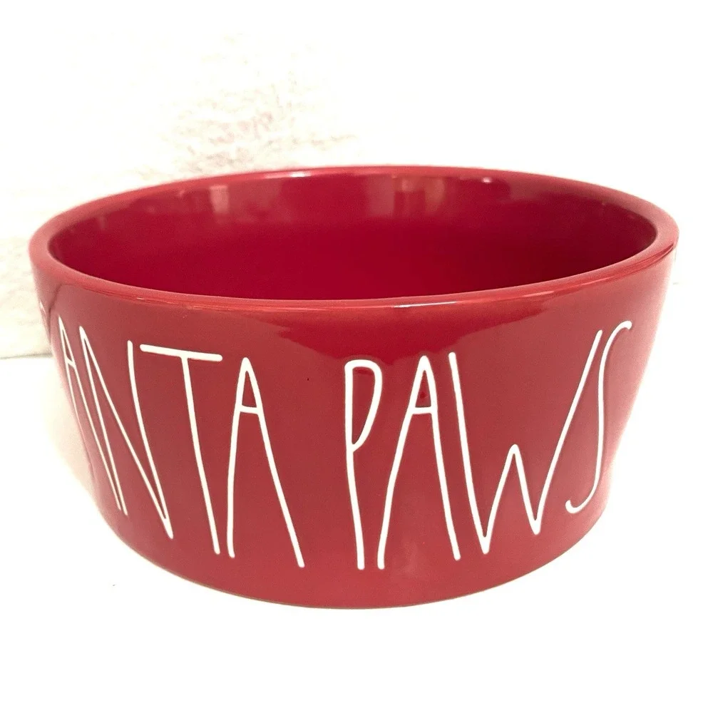 Rae Dunn SANTA PAWS Dog Bowl Pet Dish Red with Large White Letters 8